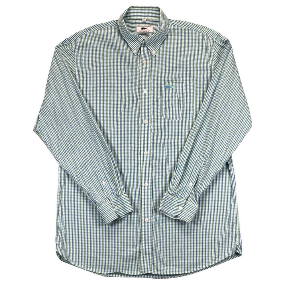 Southern Lure Men’s XL Long Sleeve Button Up Blue Green Check Fish Logo Shirt